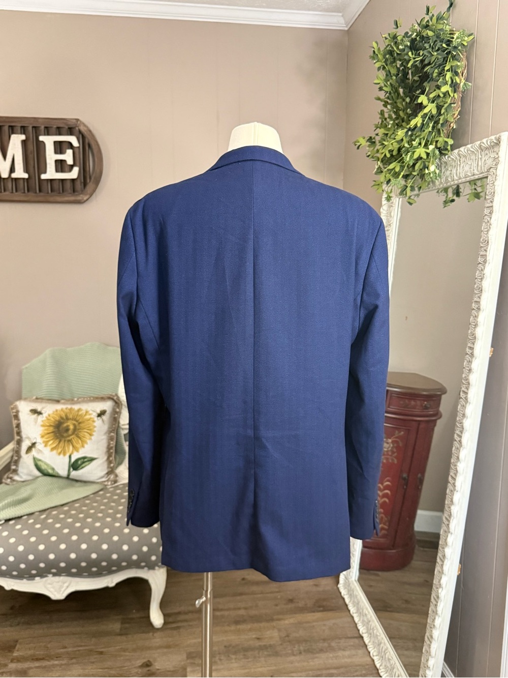 Lauren Ralph Lauren Men’s 46L Navy Herringbone Stretch Sport Coat Blazer - Picture 6 of 13